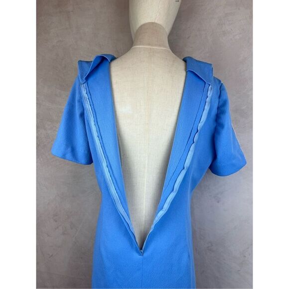 Vintage 1970s Mod Blue Shift Dress Floral Embroidered - Picture 8 of 9